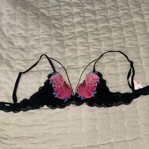 PINK Victoria's Secret Black and Pink Decorative Bra